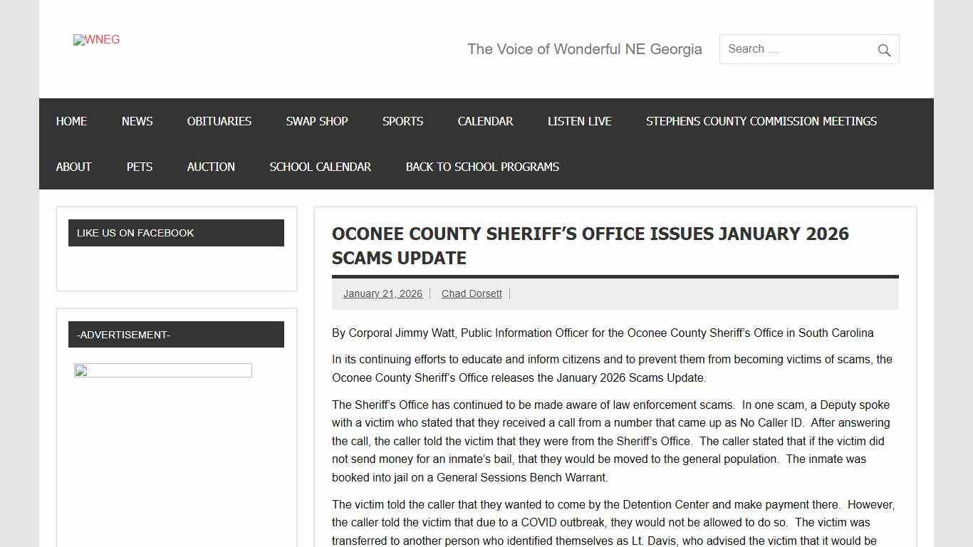 Oconee County Sheriff’s Office issues January 2026 Scams Update - WNEG